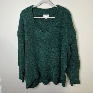 Ava & Viv Green Metallic Sparkly V-neck Sweater size 1X